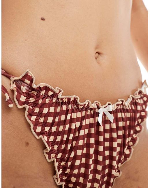 ASOS Brown Ginny Tie Side Bikini Bottom With Lettuce Edge