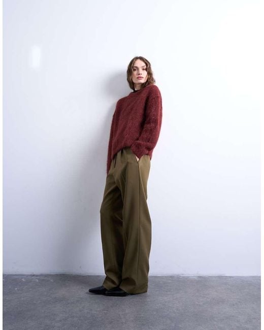 TOPSHOP Red Knitted Premium Alpaca-blend Crew Neck Boxy Jumper