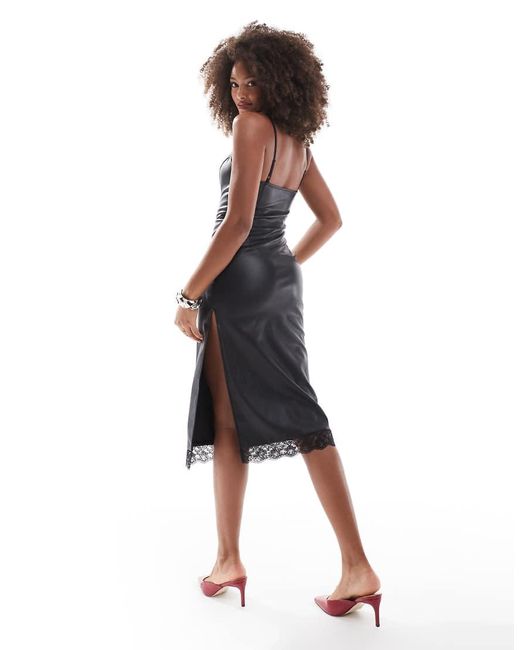 Miss Selfridge Midi Cami-Jurk Van Imitatieleer in het Black