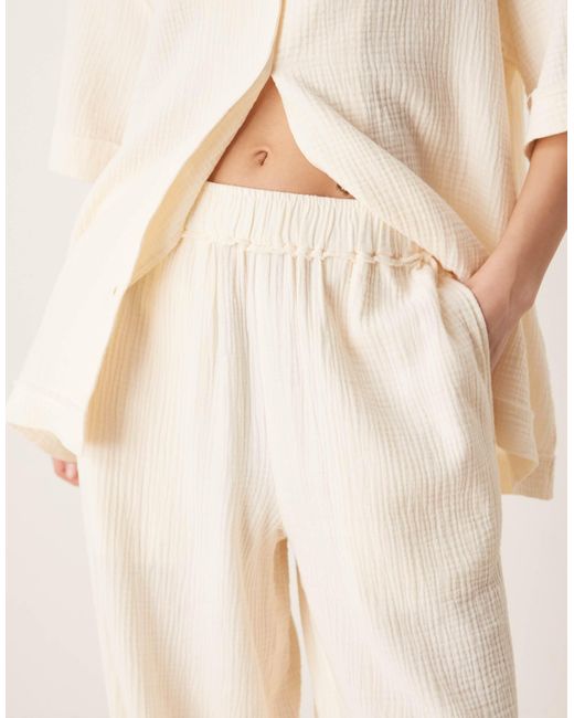 ASOS Natural Cheesecloth Pull On Trousers With Raw Edge Detail Co-ord