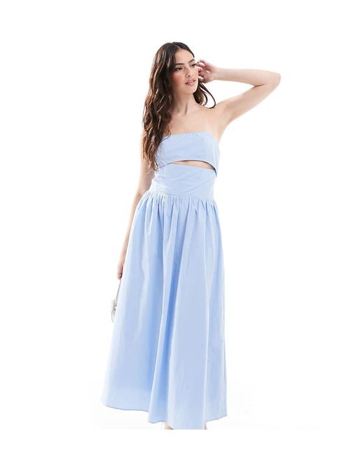 The Frolic Blue Exclusive Poplin Bandeau Cut Out Tie Back Detail Maxi Dress