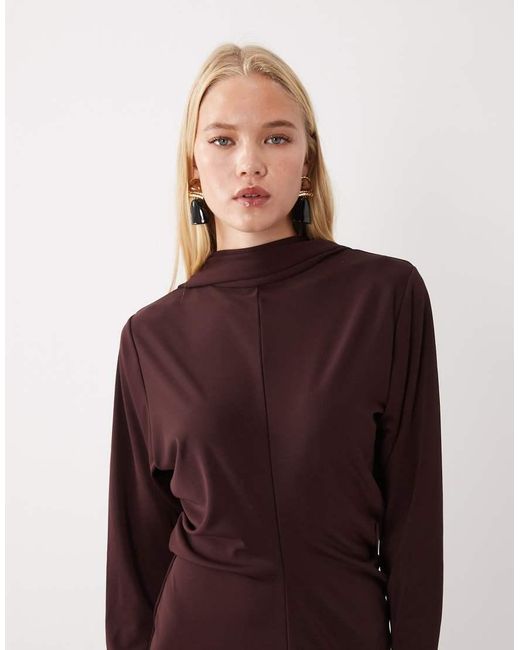 Mango Purple Knitted High Neck Midi Dress