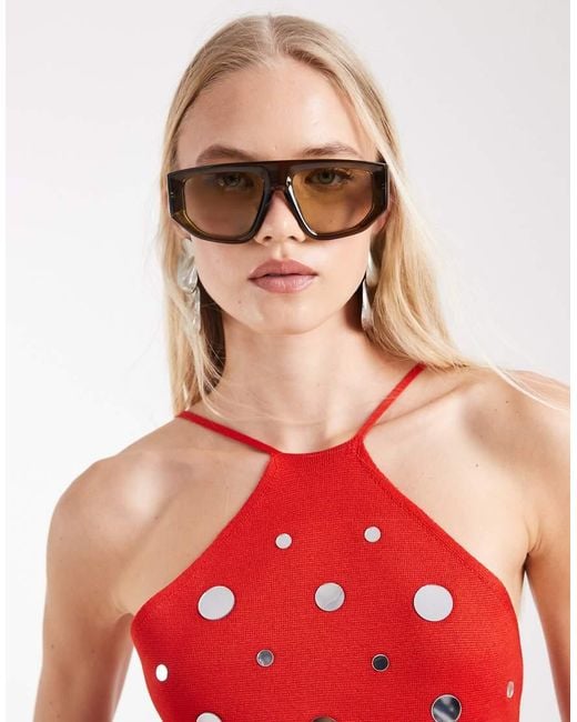 Mango Red Knit Halter Mini Dress With Disc Detail