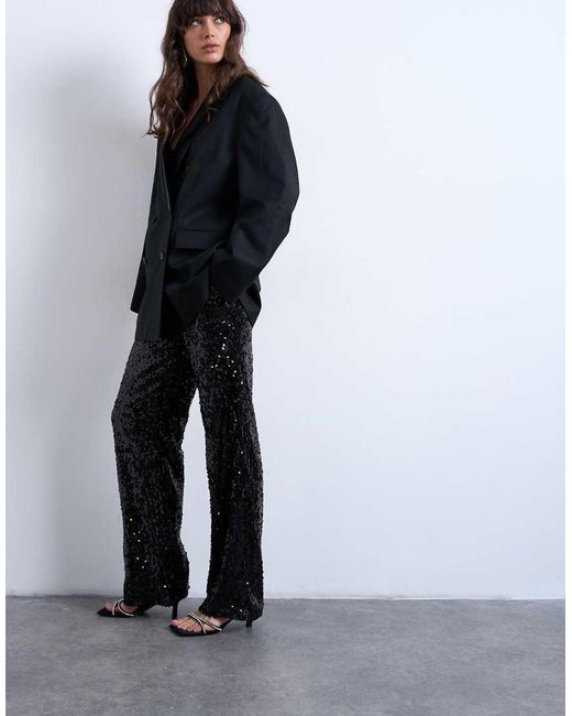 TOPSHOP Gray Sequin Tailored Trouser
