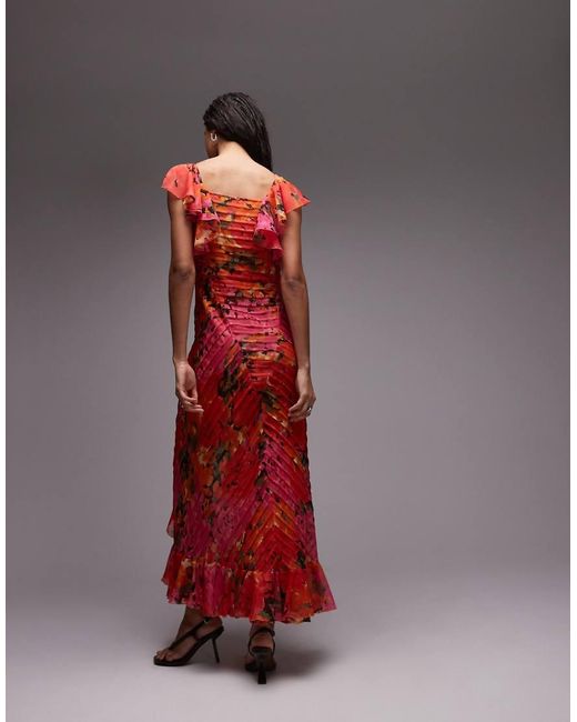 TOPSHOP Red Premium Ruffle Pintuck Gown