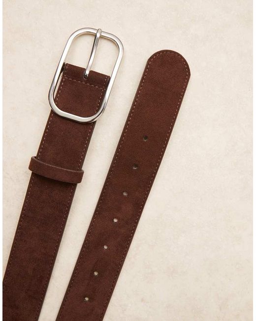ASOS Black Dark Tan Faux Suede Jeans Belt With Elongated Square Buckle