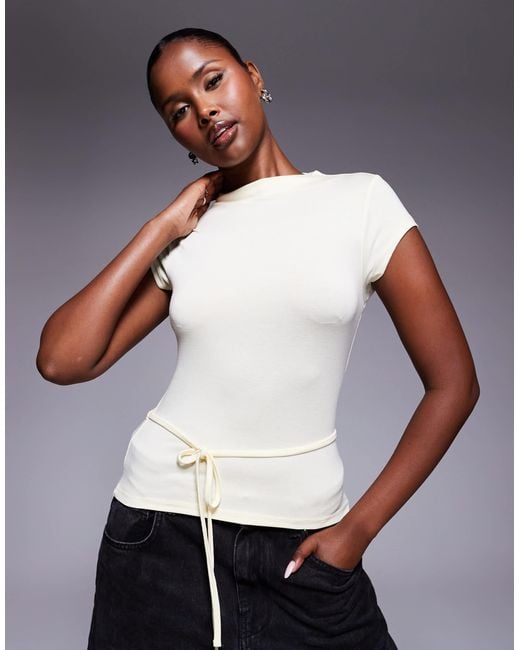 ASOS White Short Sleeve Top With Tie Waist Detail