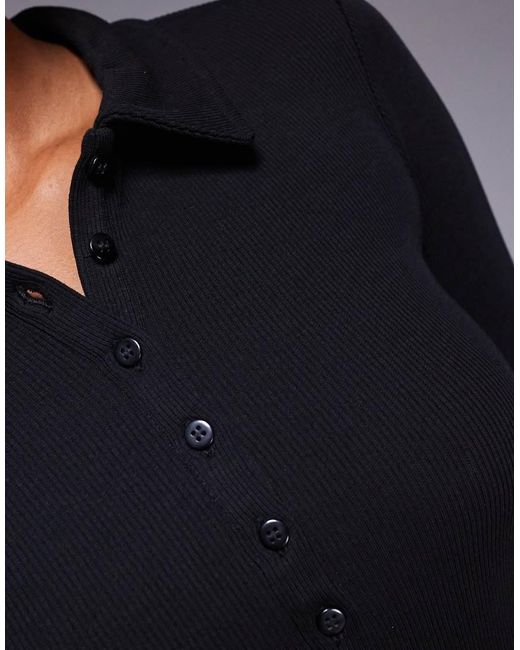 ASOS Blue Long Sleeve Ribbed Polo