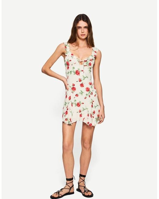 Bershka White Printed Strappy Mini Dress