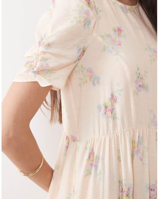 Nobody's Child Natural Hudson Round Neck Puff Sleeve Tiered Midi Dress