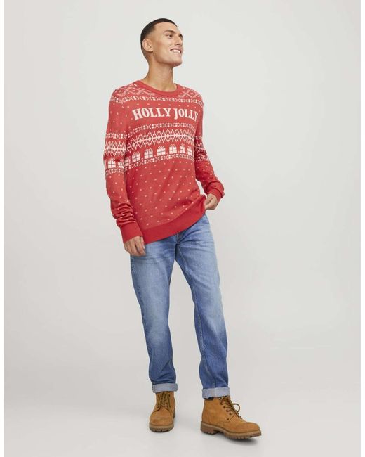 Pull en maille rococo Jack & Jones pour homme en coloris Red