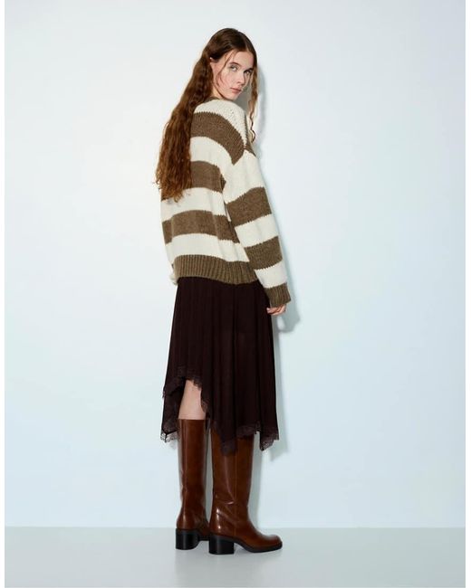 Pull&Bear Brown Chunky Striped Knit Sweater