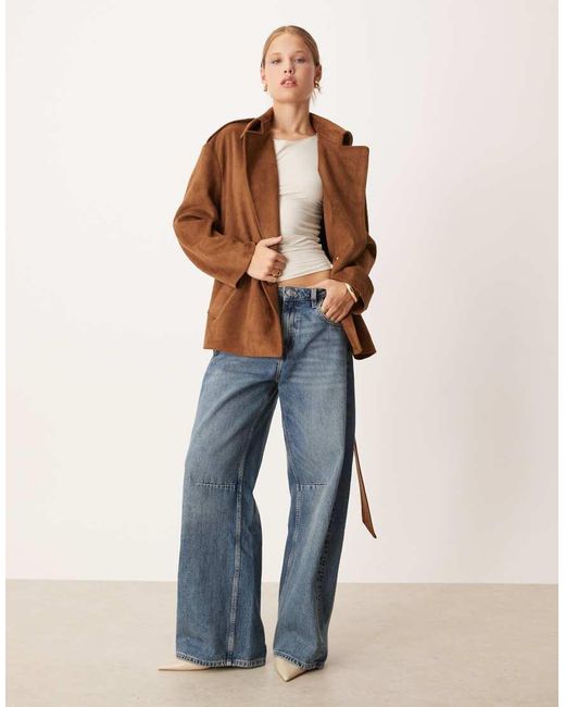 Pretty Lavish Blue Faux Suede Tie Waist Jacket