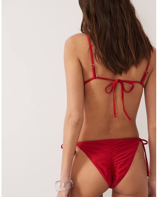 Miss Selfridge Red Mix And Match Tie Side Ruched Bum Bikini Bottom