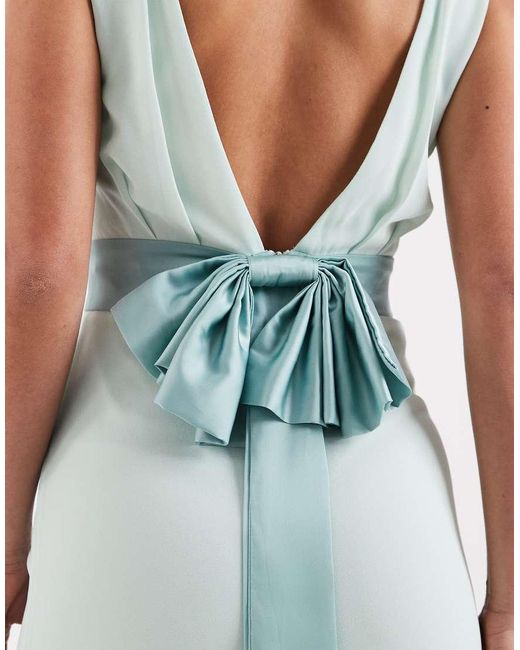 TFNC London Blue Bridesmaids Chiffon Maxi Dress With Satin Bow