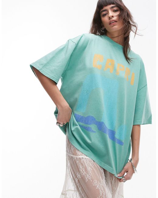 TOPSHOP Blue Graphic Capri Oversized Tee