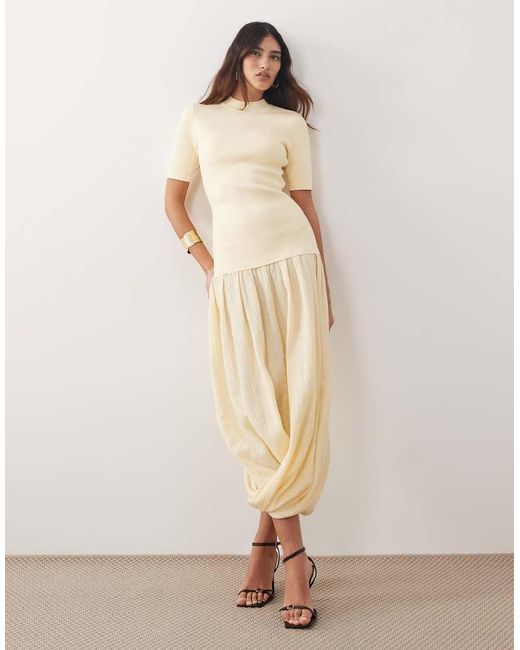 ARRANGE Natural Knit Short Sleeve Hybrid Midi Dress