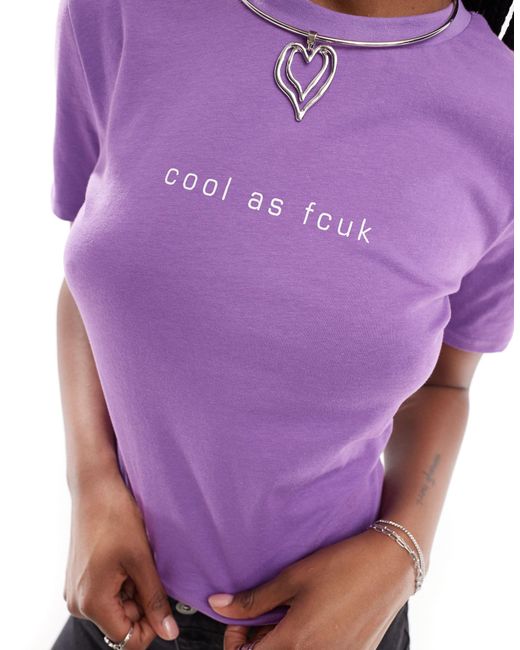 French Connection Purple Cool As Fcuk Fitted T-shirt