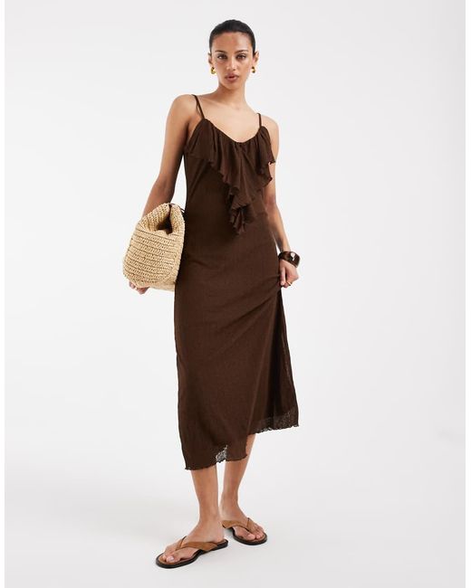 Vero Moda Brown Frill Trim Cami Midi Dress