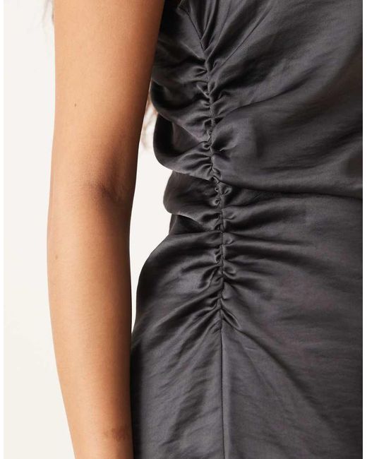 Mango Black Ruched Side Satin Sleeveless Mini Dress