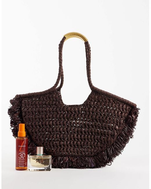 Mango Brown Raffia Shoulder Bag