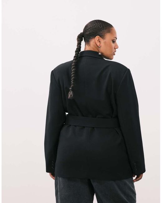 ASOS Black Curve Relaxed Blazer With Belt Detail