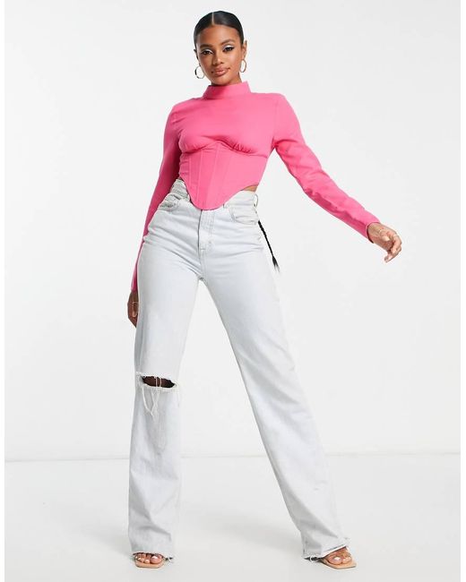 SIMMI Pink Simmi High Neck Corset Top