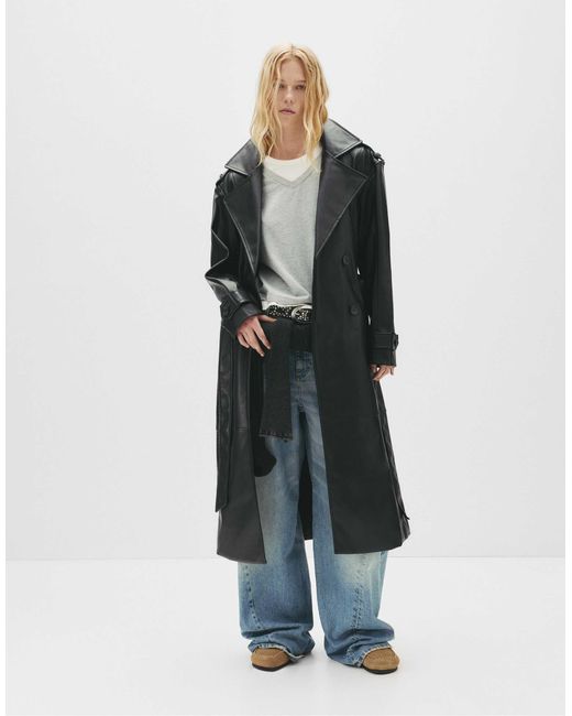 Pull&Bear Black – trenchcoat aus kunstleder