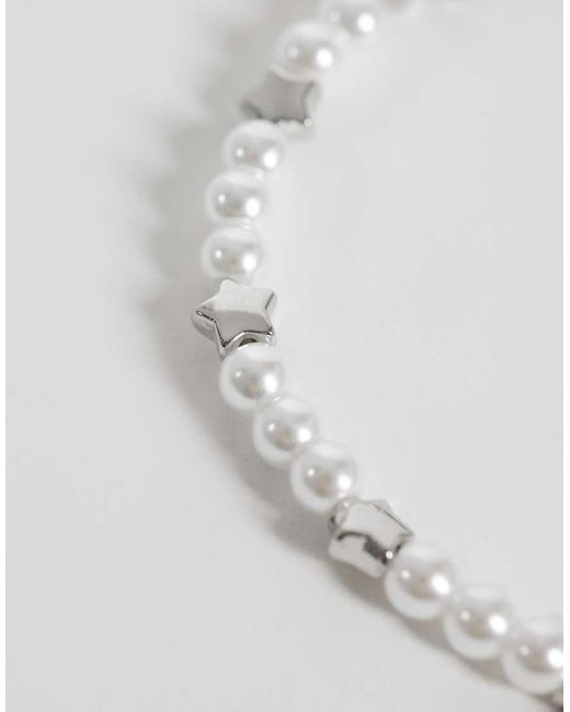 ASOS Natural Faux-pearl And Star Beaded Bracelet for men