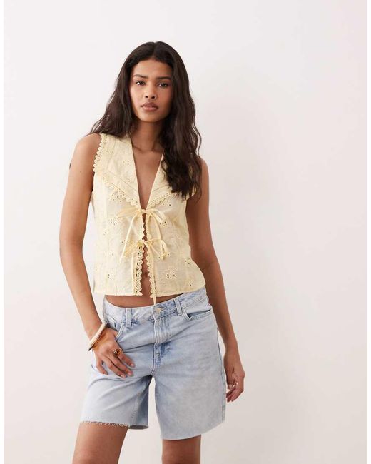 Miss Selfridge Blue Embroidered Tie Front Waistcoat