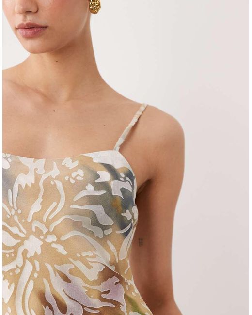 ASOS Natural Devore Printed Slip Maxi Dress