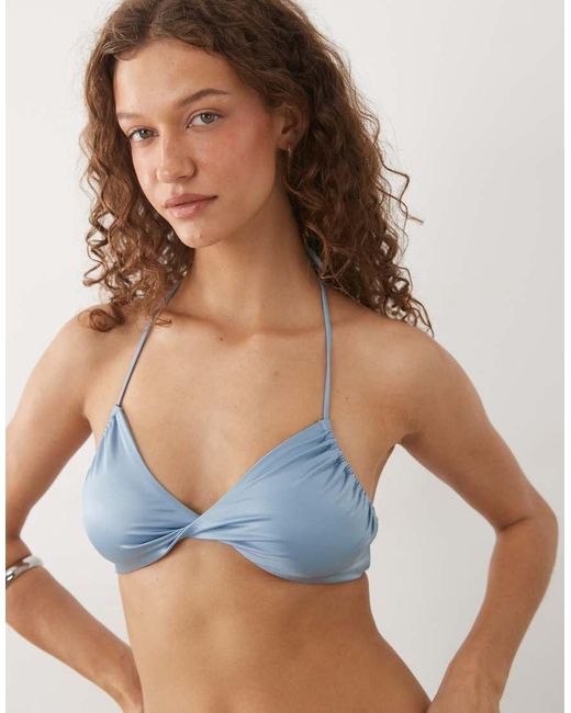 ARKET Blue Mix And Match Shiny Twisted Halterneck Bikini Top