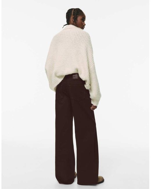 Pull&Bear White Wide Leg Jeans With Crossover Waistband