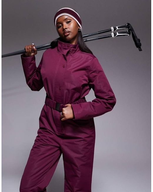 Threadbare Purple Ski Button Front Ski Suit