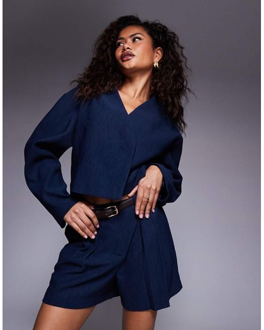 Pantalones Cortos De Sastre Con Cinturón De Tejido Texturizado De (Parte De Un Conjunto) ASOS de color Blue