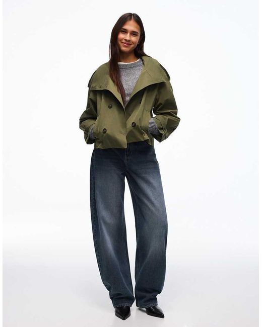 Bershka Green Short Balloon Trench Jacket