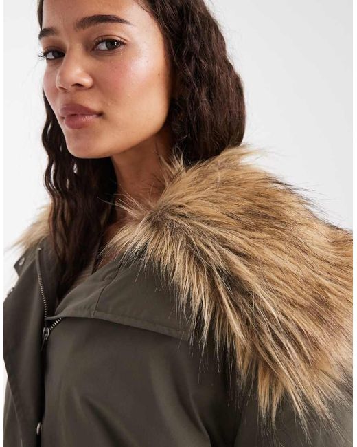 ASOS Green Oversized Parka With Fur Trim