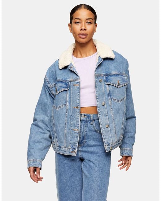Topshop black shop borg denim jacket