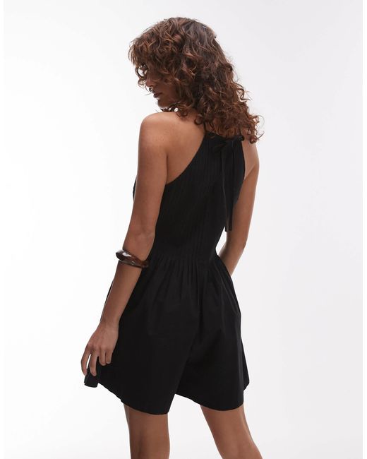 TOPSHOP Black Pintucked Halterneck Playsuit