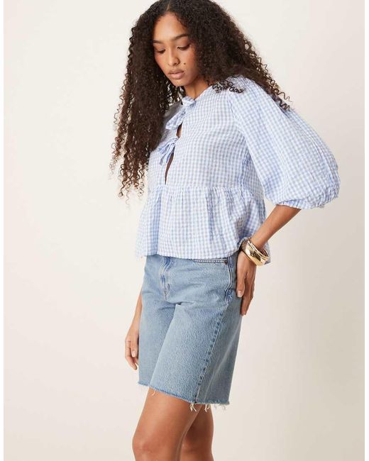 Abercrombie & Fitch Blue Classice Mid Rise Bermuda Shorts With Frayed Hem