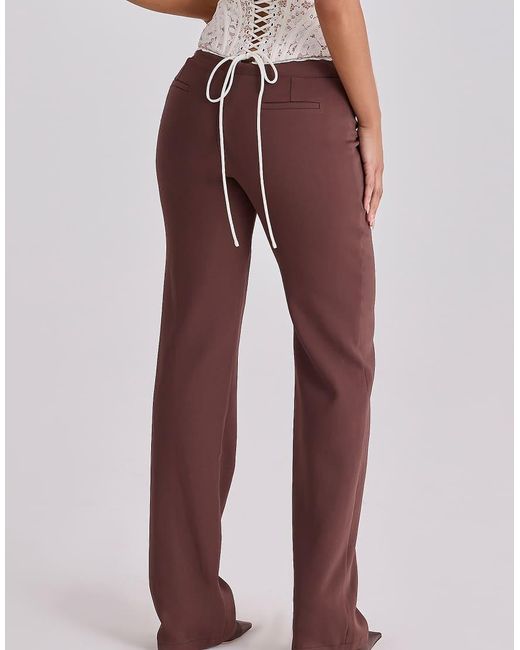House Of Cb White Chiara Espresso Straight Leg Trousers