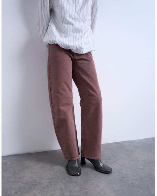 Barrel - jean bouffant à taille mi-haute - aubergine TOPSHOP en coloris White