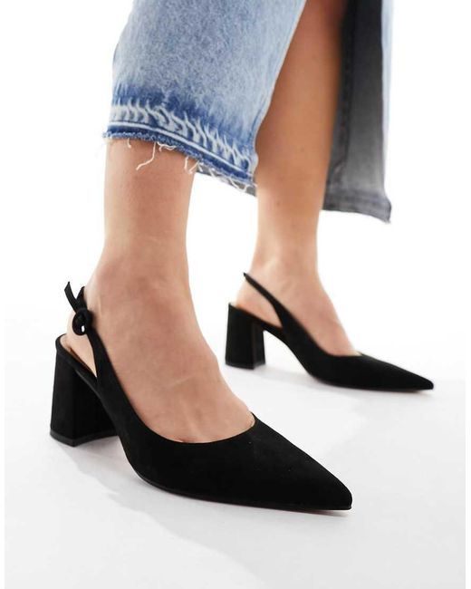ASOS Blue Wide Fit Sutton Slingback Mid Block Heeled Shoes