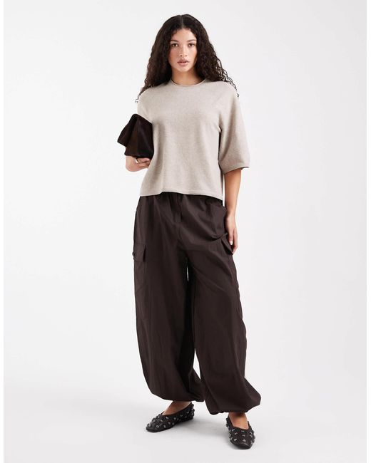 Top coupe carrée en maille à manches courtes - beige ONLY en coloris Natural