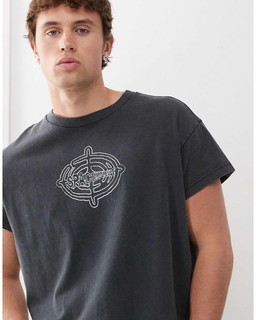 T-shirt coupe carrée à mancherons et imprimé graphique - délavé Weekday pour homme en coloris Black