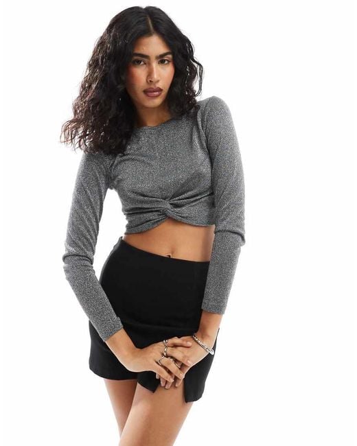 ONLY Gray Glittery Twist Front Top