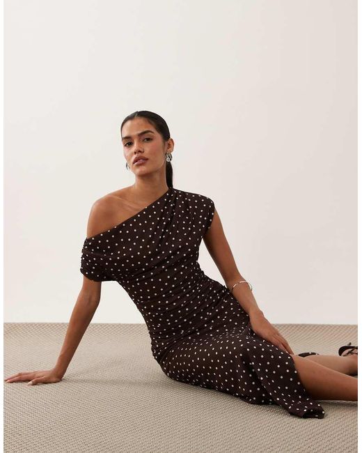 Forever New Natural Mesh One Shoulder High Split Midi Dress