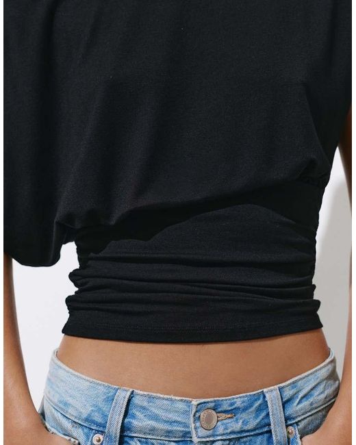 Pull&Bear Black Gathered Asymmetric Top