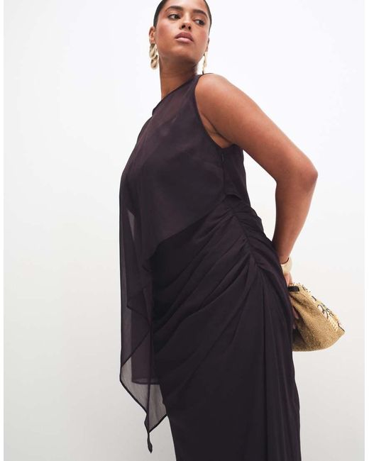 ASOS Blue Asos Design Curve Draped Batwing Asymmetric One Sleeve Maxi Dress