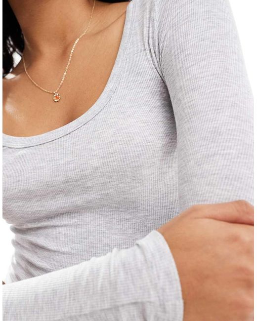 Cotton On White Ribbed Scoop Neck Long Sleeve T-shirt